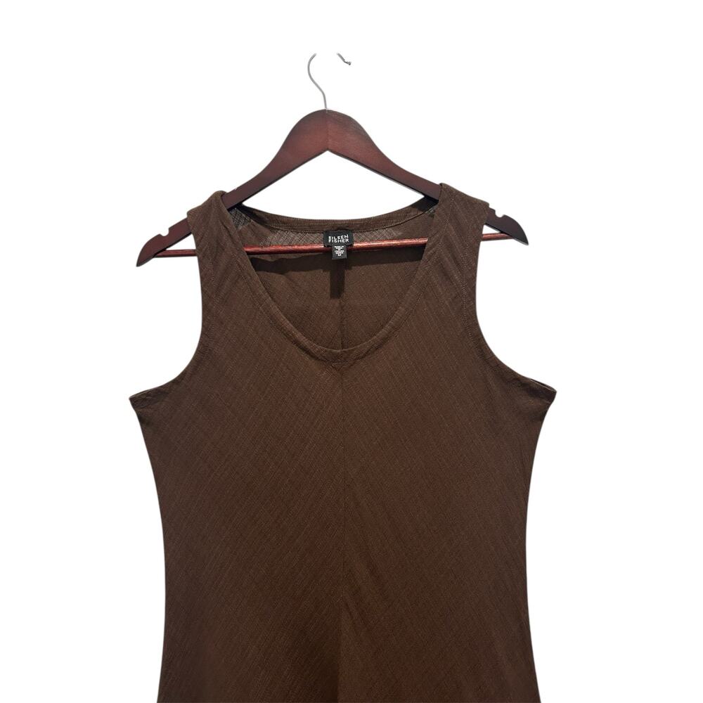 EILEEN FISHER Brown Linen Blend Sleeveless Midi A-Line Dress Size M Minimalist - Picture 3 of 8